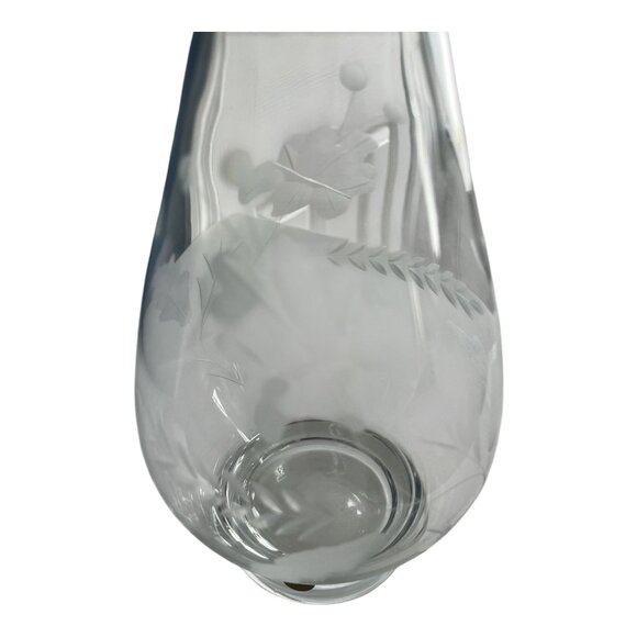 Vintage Polish Cut Crystal Glass Decanter with Stopper – Floral Etched – 14" Tal - Picture 3 of 7